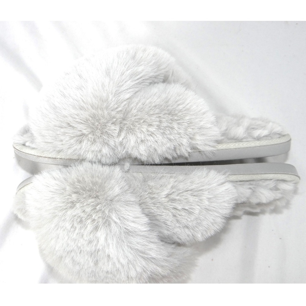 Nicole Miller New York Womens Faux Fur Criss Cross Slippers Grey Size M 6.5-7.5 - Picture 2 of 8